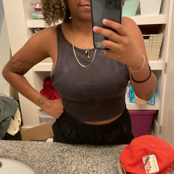 NWOT Free People Good Karma High-Neck Crop Tank size M/L WASHED BLACK - Picture 8 of 9